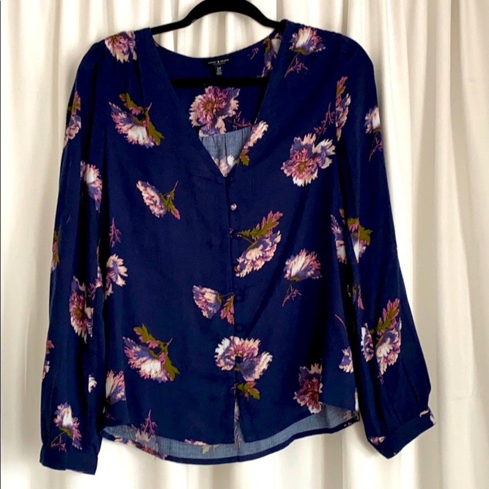 Lucky Brand Navy Floral Button Up Blouse